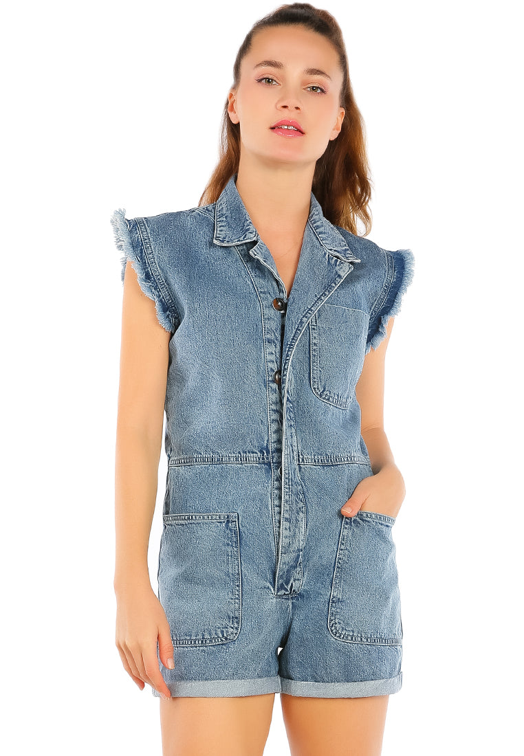 washed denim button up playsuit#color_mid-blue