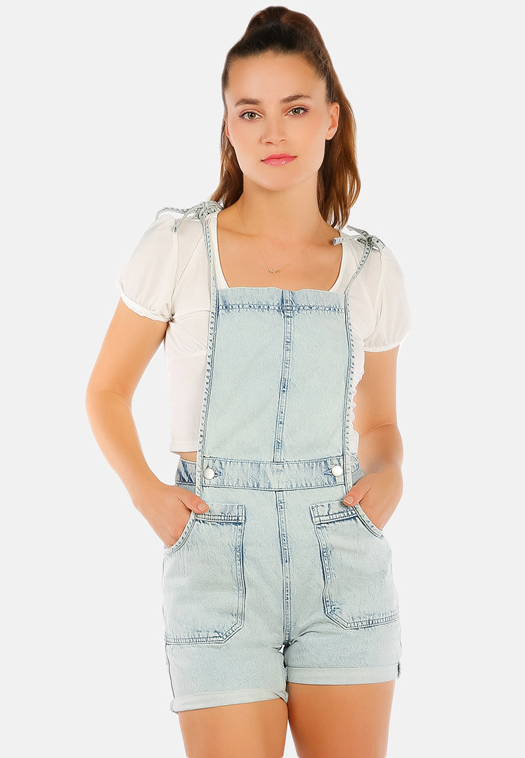 washed denim tie up playsuit#colot_light-blue