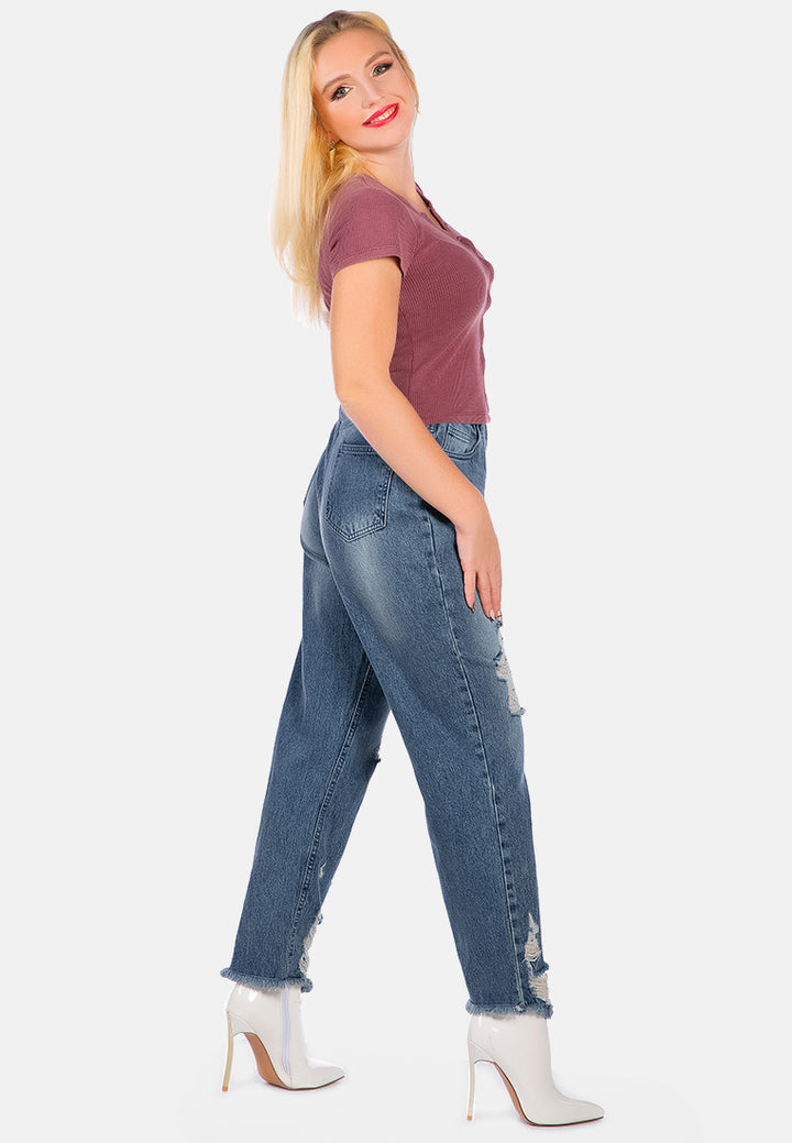 washed distressed straight denim pants#color_mid-blue