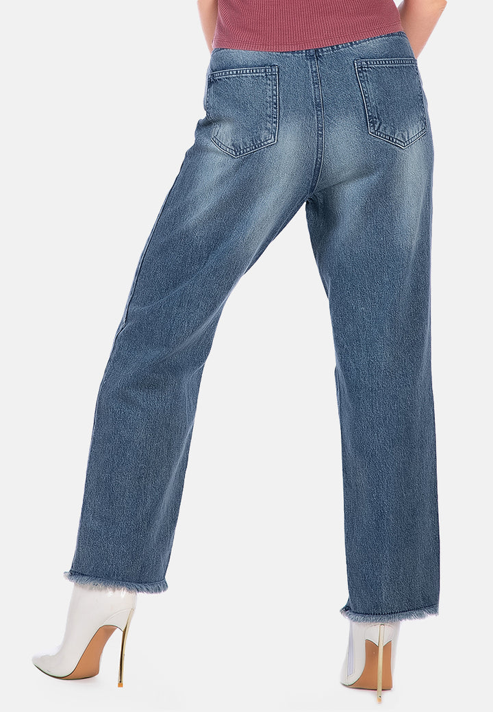 washed distressed straight denim pants#color_mid-blue