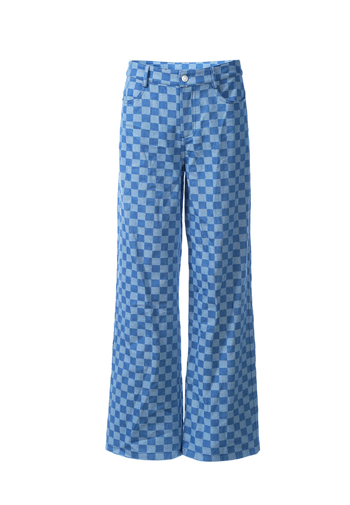 watercolor checks patterned denim pants by ruw#color_blue