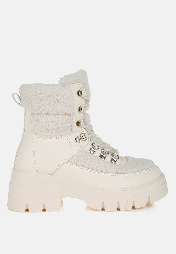 faux fur detail chunky hiker boots by ruw#color_beige