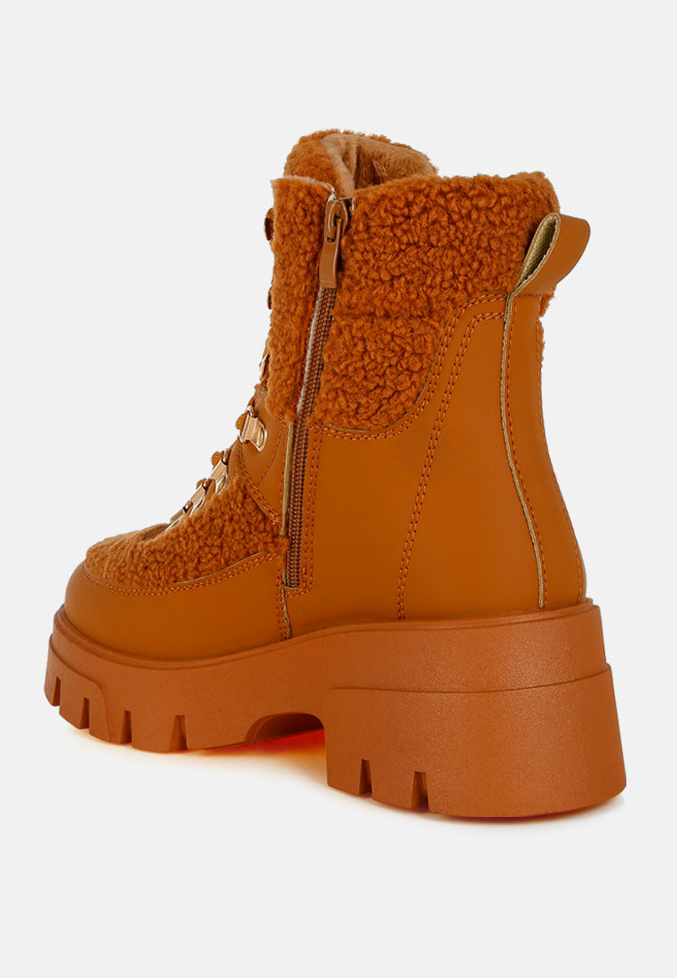 faux fur detail chunky hiker boots by ruw#color_tan