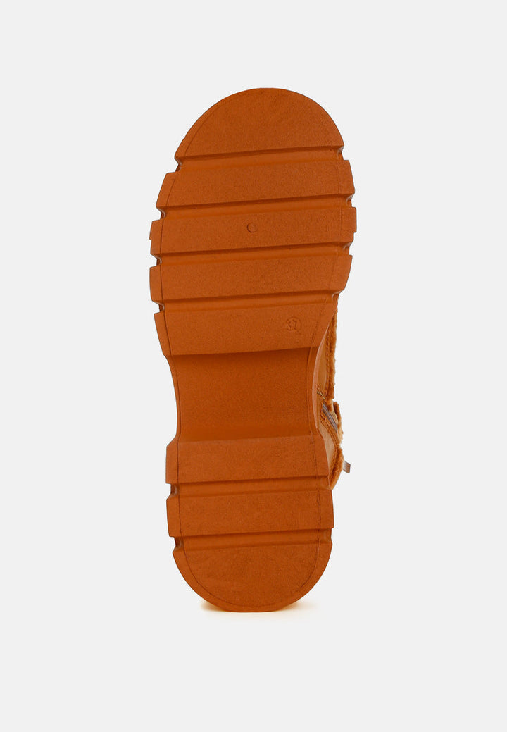 faux fur detail chunky hiker boots by ruw#color_tan
