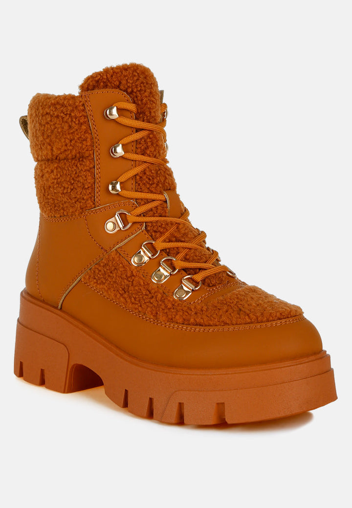 faux fur detail chunky hiker boots by ruw#color_tan