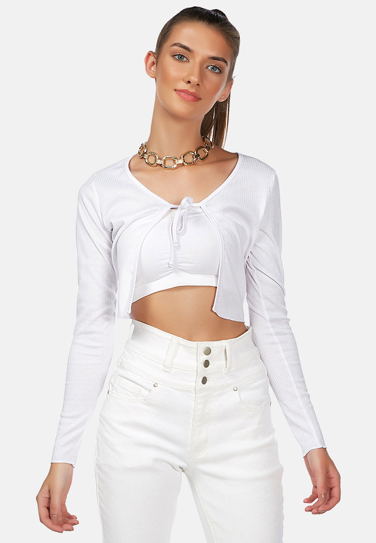 cropped tie-up cardigan#color_white