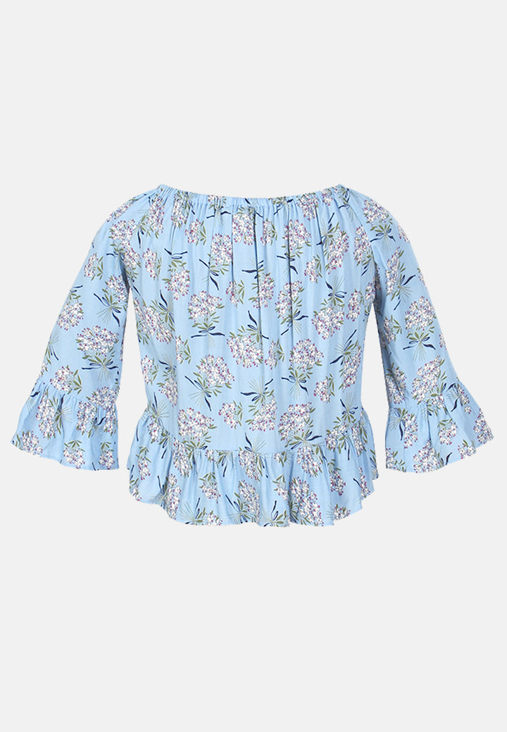 white polka dot off shoulder top#color_blue