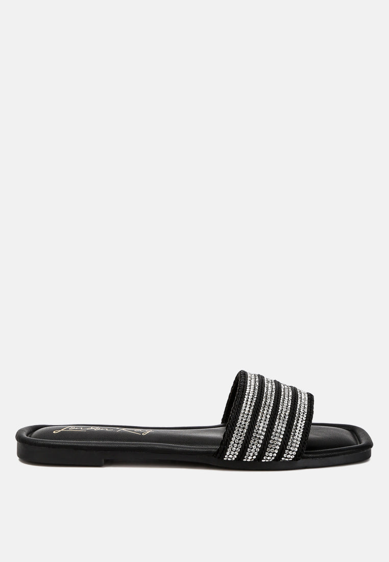 white rope n dimanate slip-on flats by ruw#color_black