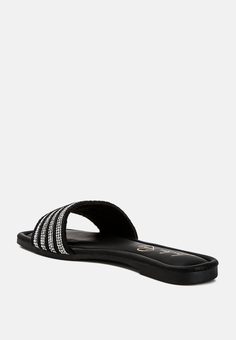 white rope n dimanate slip-on flats by ruw#color_black