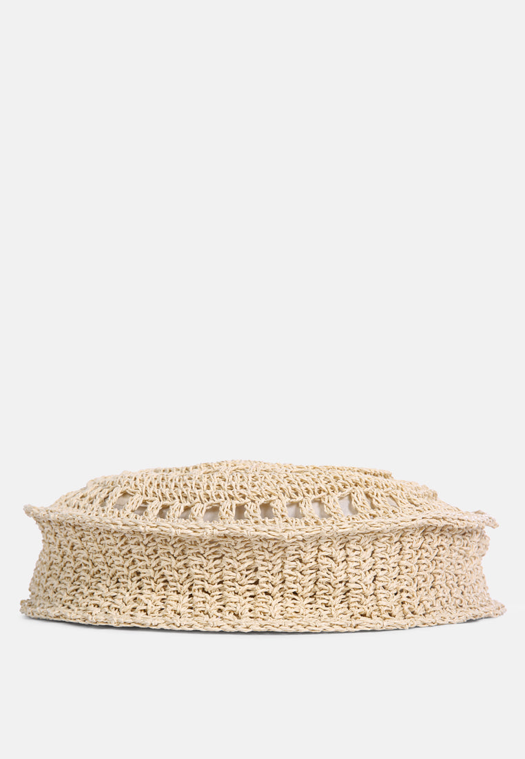 wild fiber handmade paper crochet round bag#color_beige