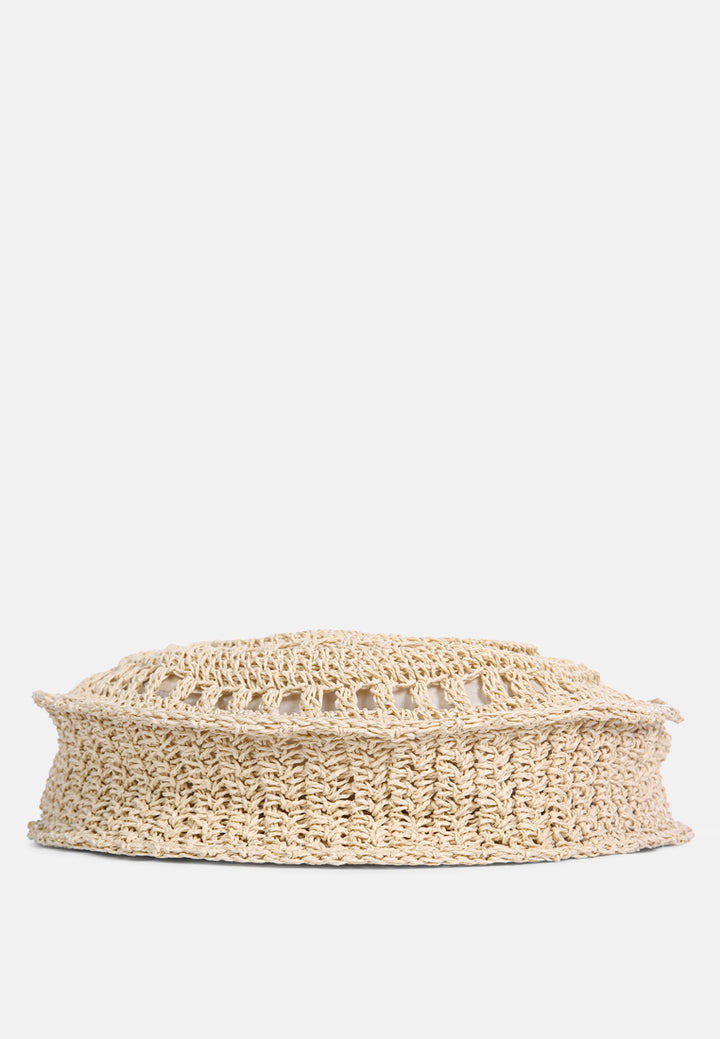 wild fiber handmade paper crochet round bag#color_beige