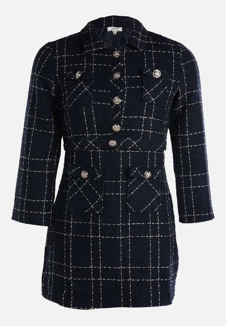 woven button-down jacket + mini dress combo by ruw#color_navy