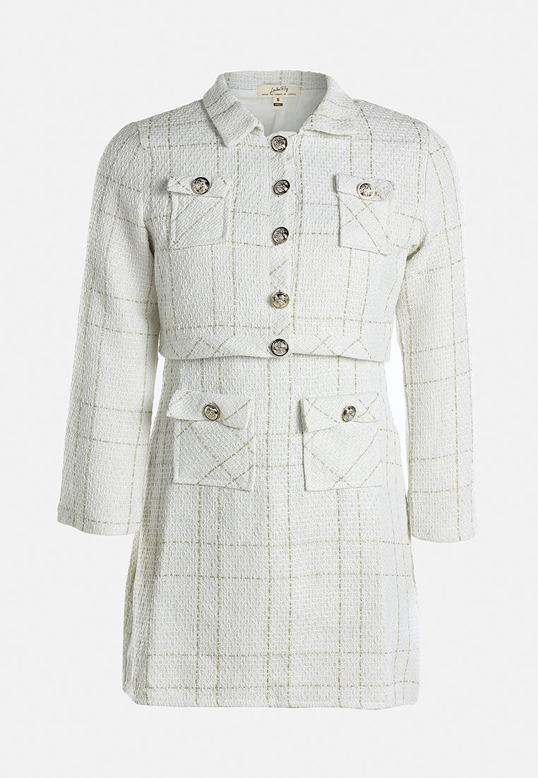 woven button-down jacket + mini dress combo by ruw#color_off-white