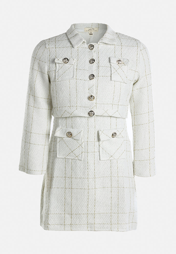 woven button-down jacket + mini dress combo by ruw#color_off-white