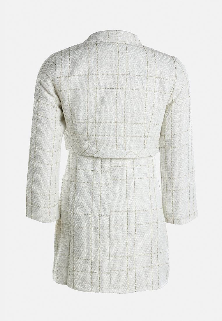 woven button-down jacket + mini dress combo by ruw#color_off-white