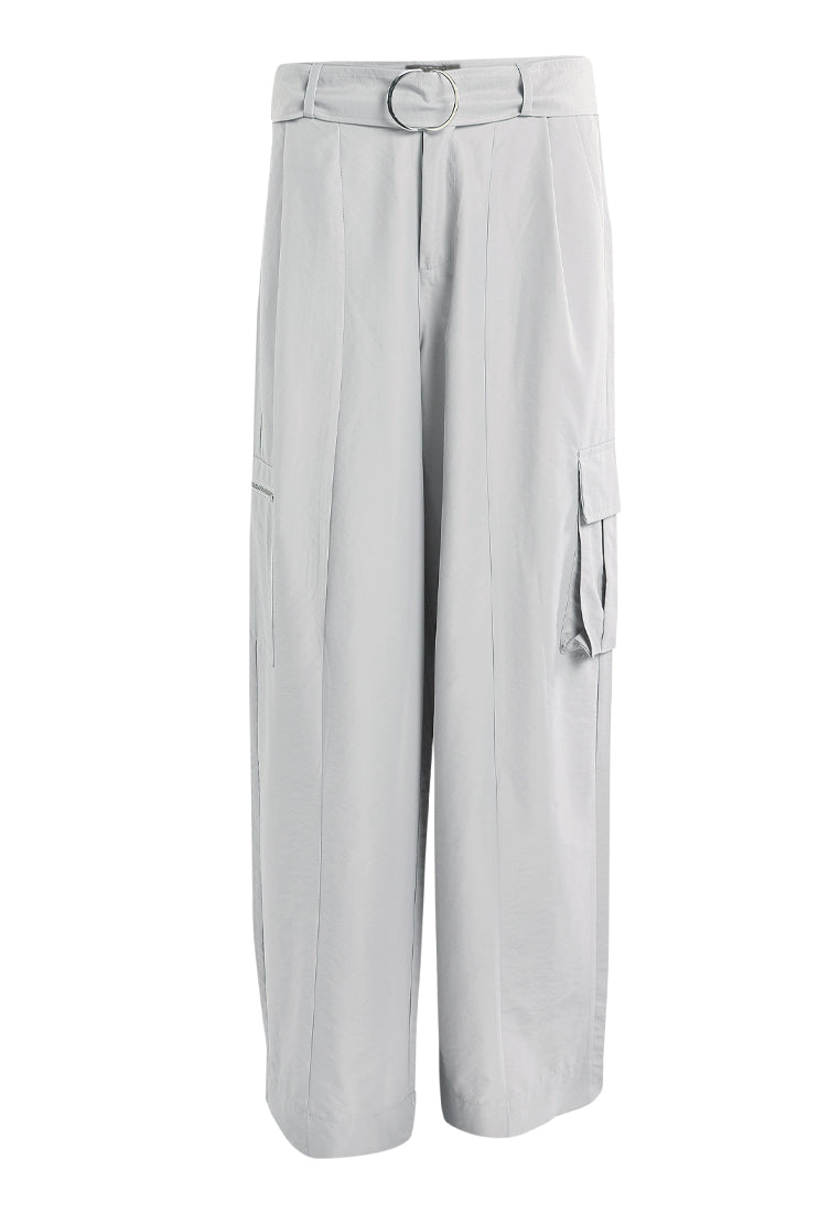 relaxed woven cargo pants with belt#color_light-grey