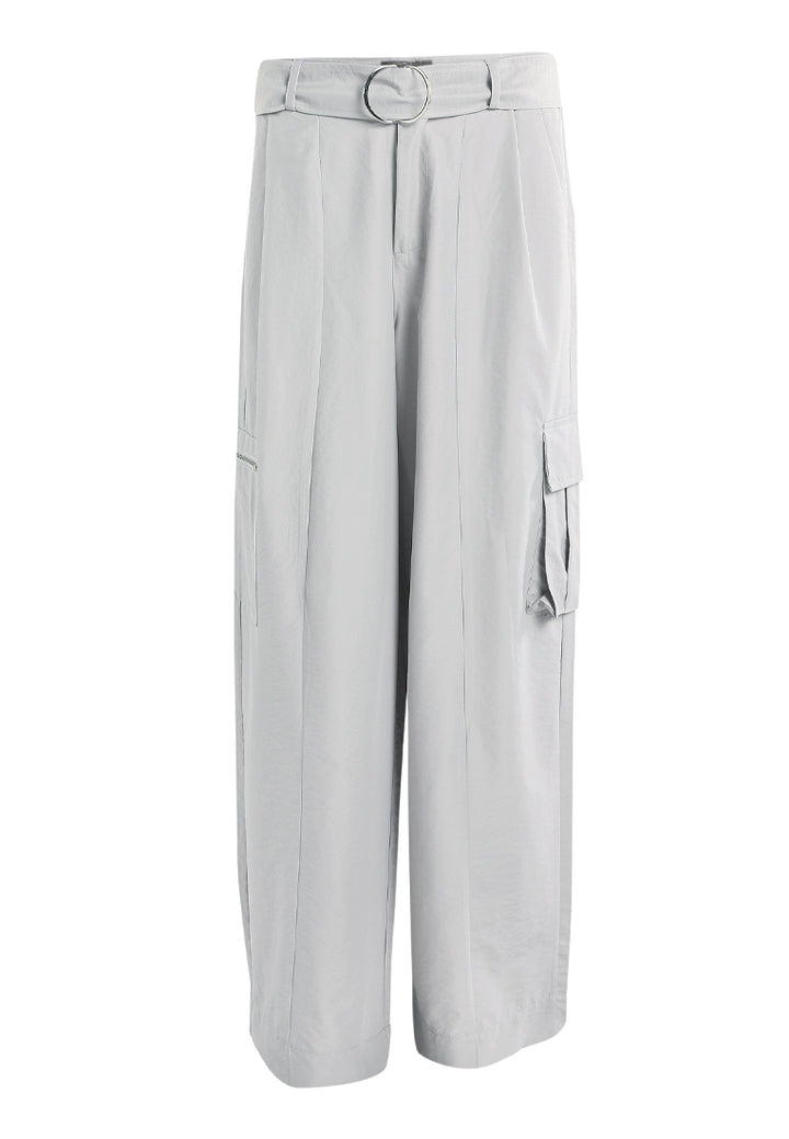 relaxed woven cargo pants with belt#color_light-grey