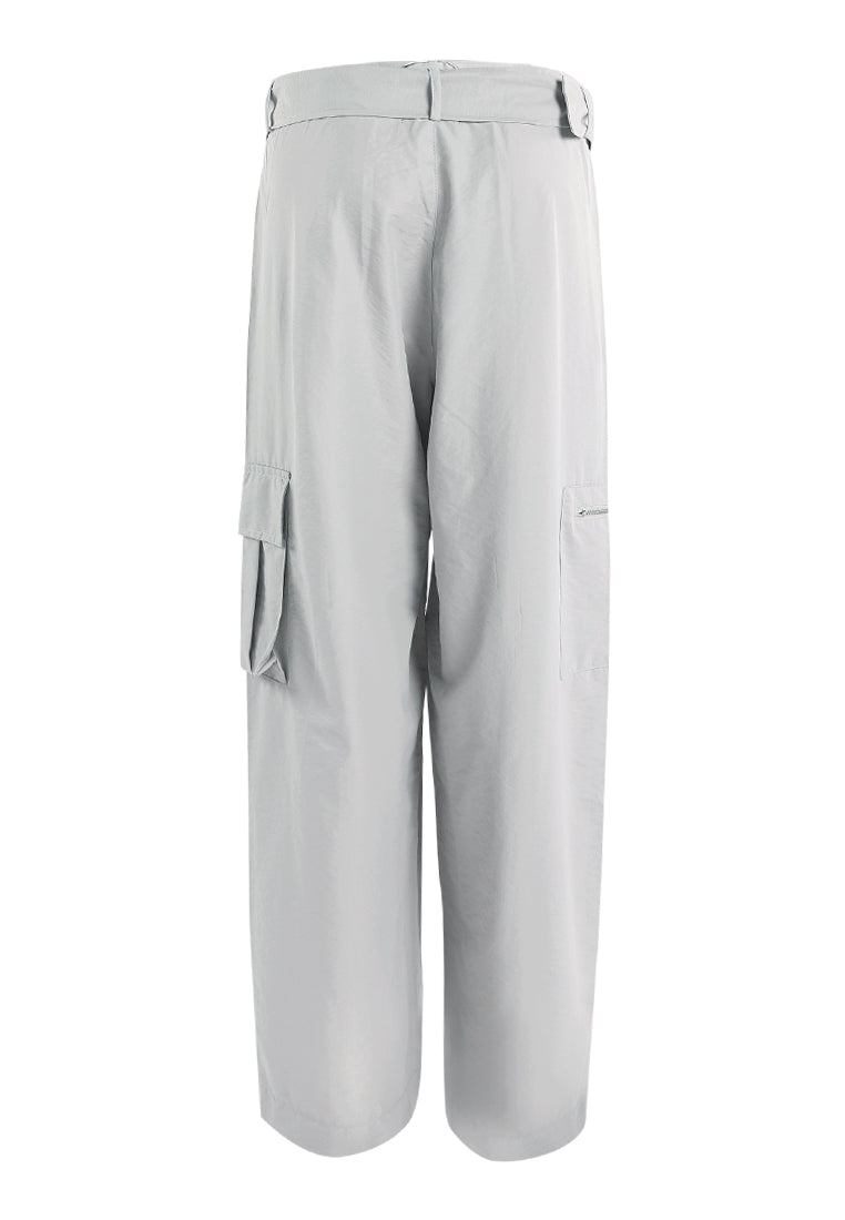 relaxed woven cargo pants with belt#color_light-grey