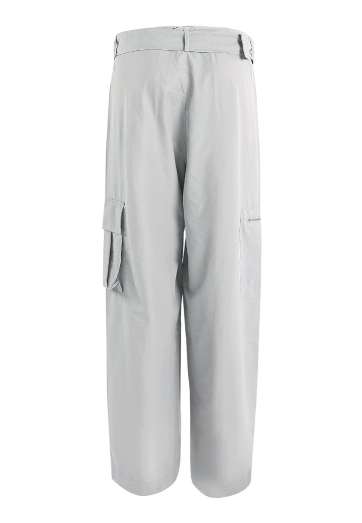 relaxed woven cargo pants with belt#color_light-grey