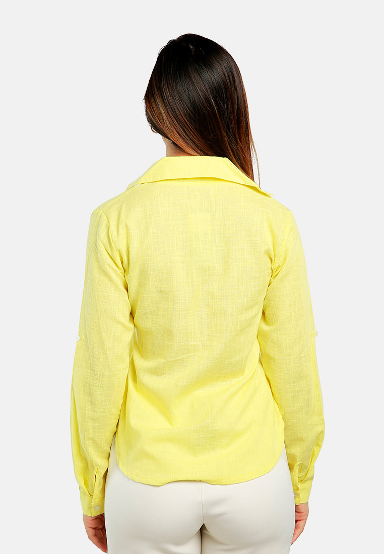 woven pocket detail shirt#color_yellow