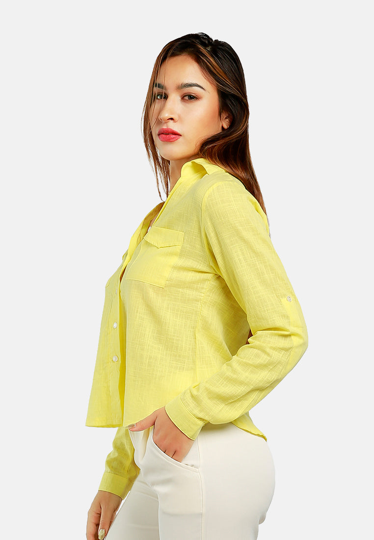 woven pocket detail shirt#color_yellow