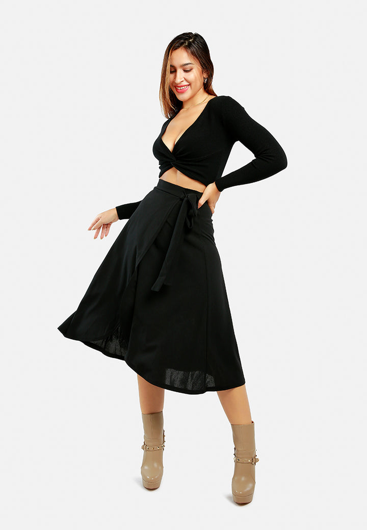 wrap style long maxi skirt#color_black