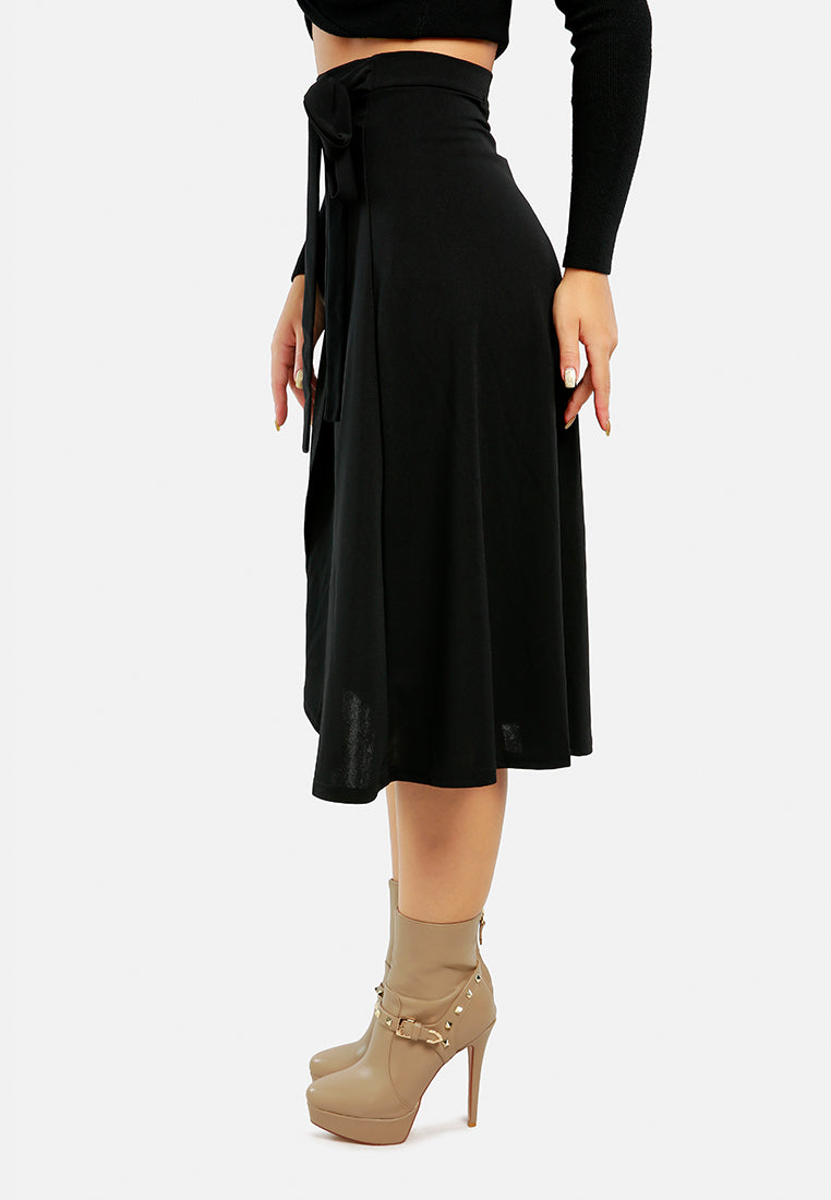 wrap style long maxi skirt#color_black