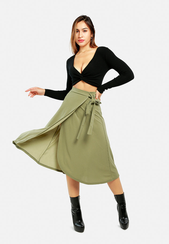 wrap style long maxi skirt#color_olive