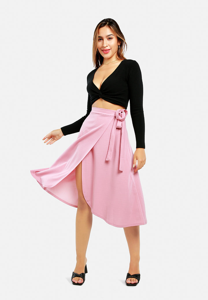 wrap style long maxi skirt#color_pink