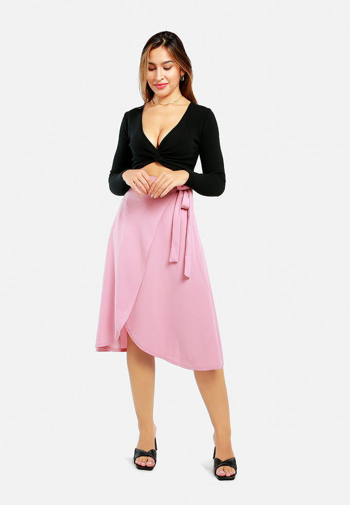 wrap style long maxi skirt#color_pink