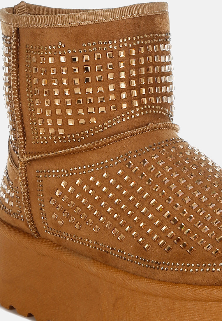 chunky rhinestones ankle boots by ruw#color_tan