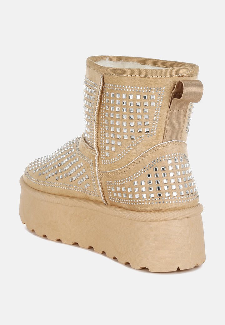 chunky rhinestones ankle boots by ruw#color_beige