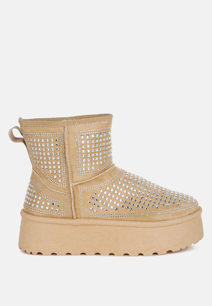 chunky rhinestones ankle boots by ruw#color_beige
