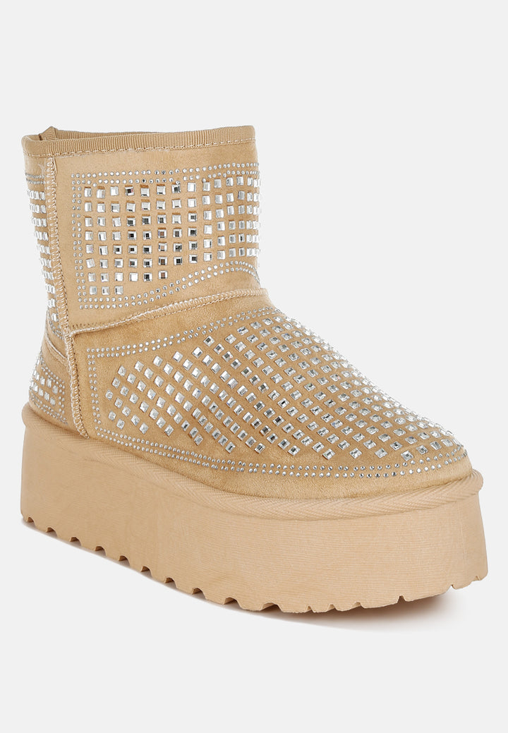 chunky rhinestones ankle boots by ruw#color_beige