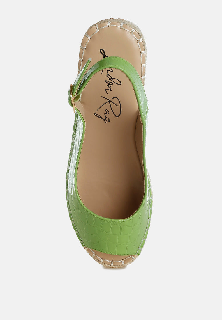yarael croco peep toe wedges#color_green