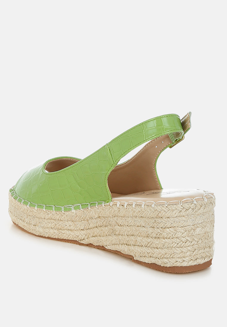 yarael croco peep toe wedges#color_green