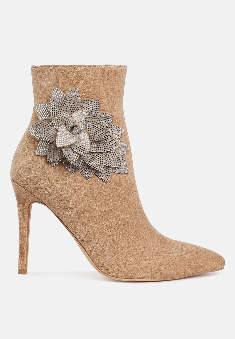 rhinestones petal detail boots by ruw#color_beige