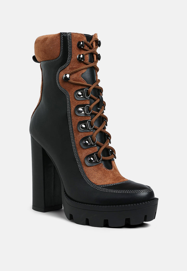 yeti high heel lace up biker boots by ruw#color_black-tan
