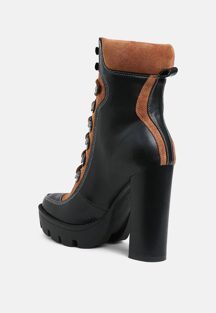 yeti high heel lace up biker boots by ruw#color_black-tan