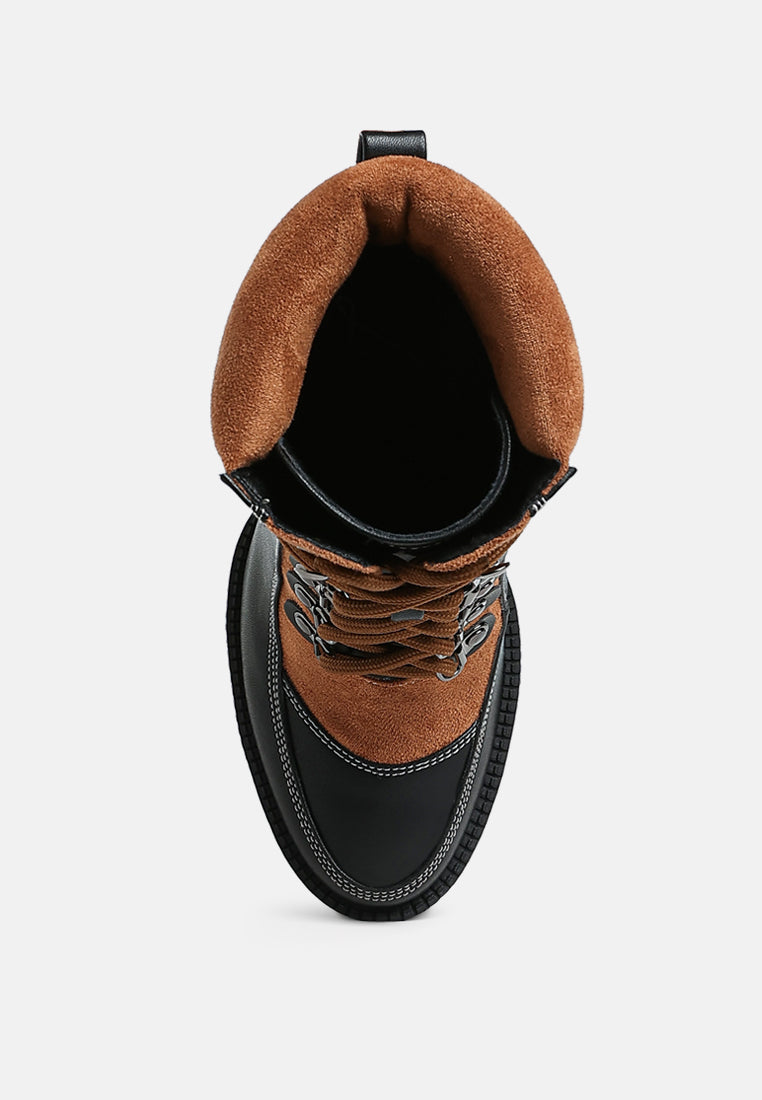 yeti high heel lace up biker boots by ruw#color_black-tan