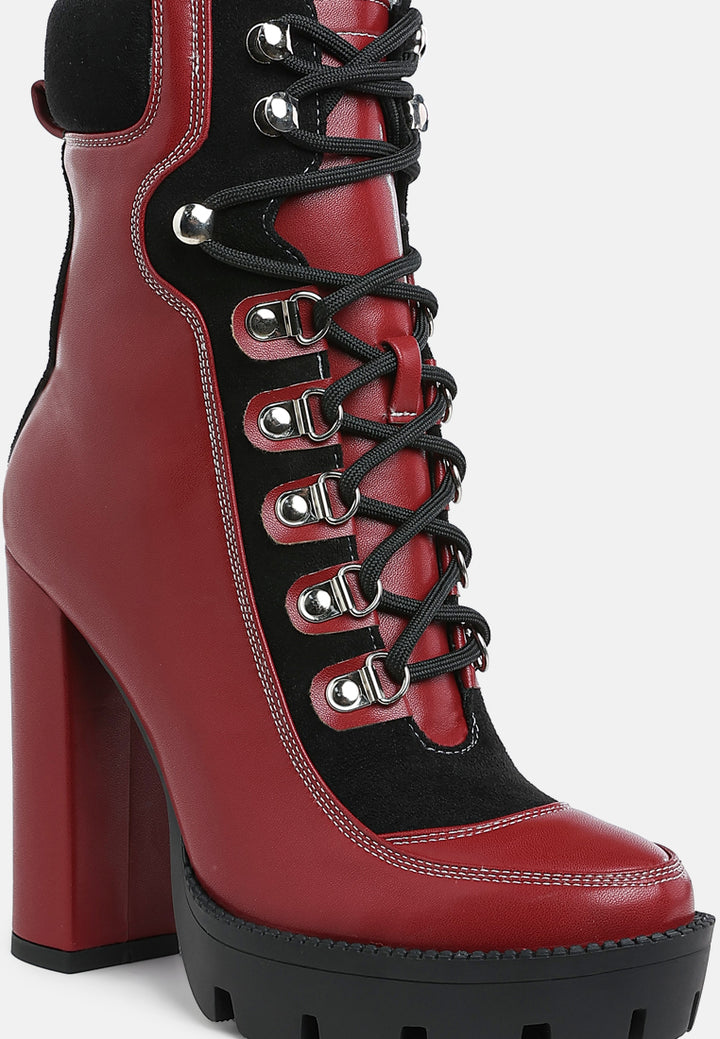 yeti high heel lace up biker boots by ruw#color_burgundy-black