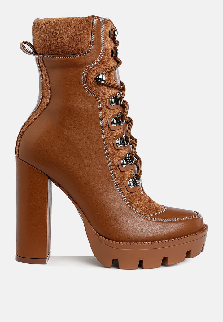 yeti high heel lace up biker boots by ruw#color_tan-brown