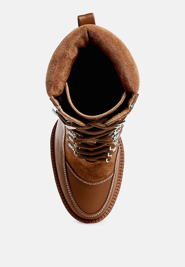 yeti high heel lace up biker boots by ruw#color_tan-brown