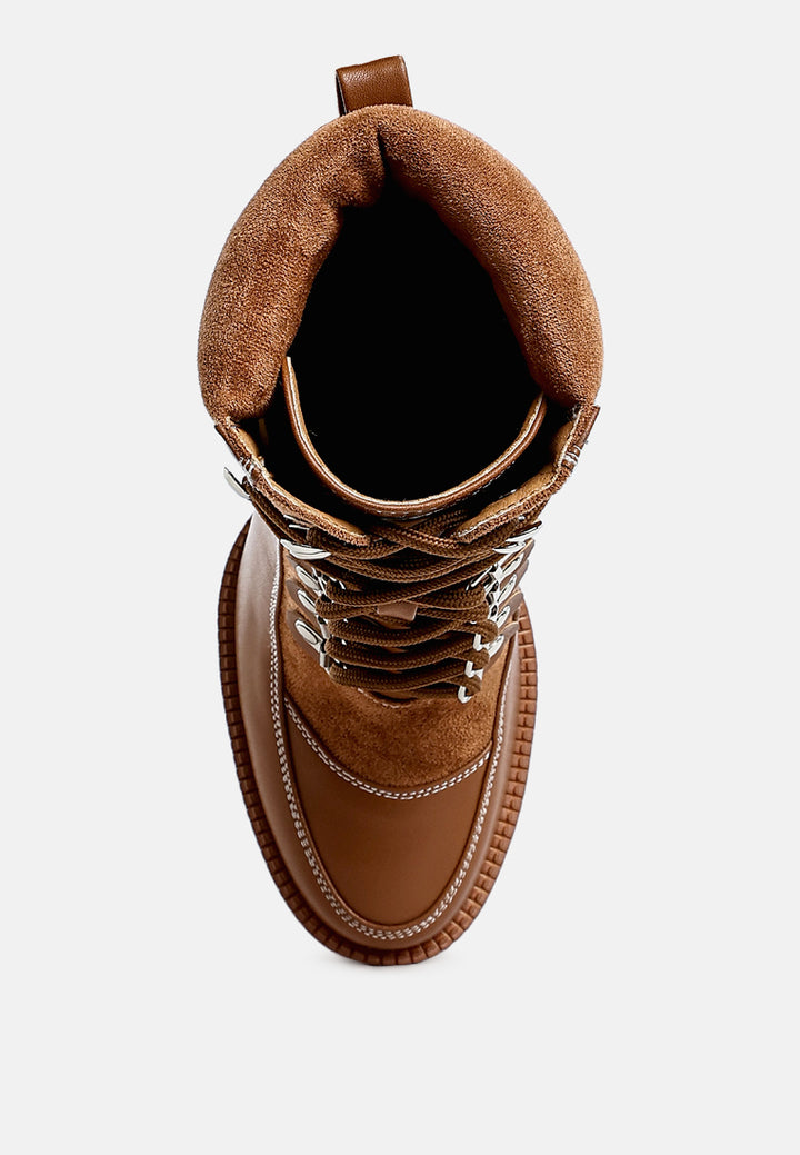 yeti high heel lace up biker boots by ruw#color_tan-brown