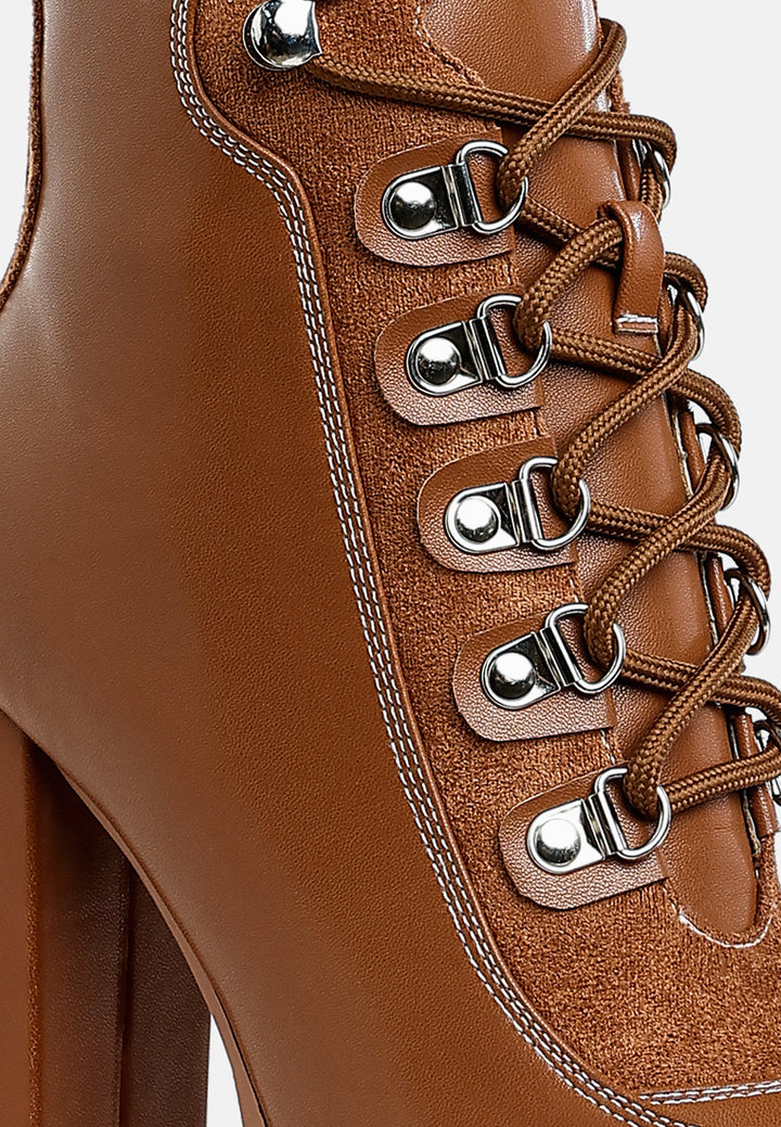 yeti high heel lace up biker boots by ruw#color_tan-brown