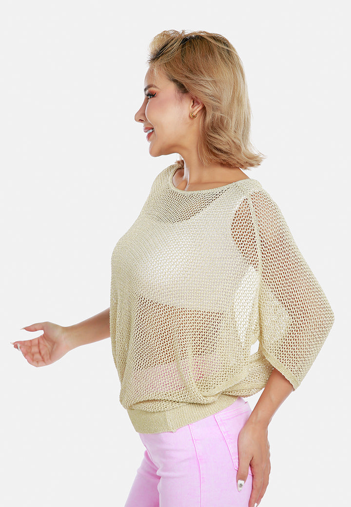 knitted sheer top by ruw#color_cream-gold