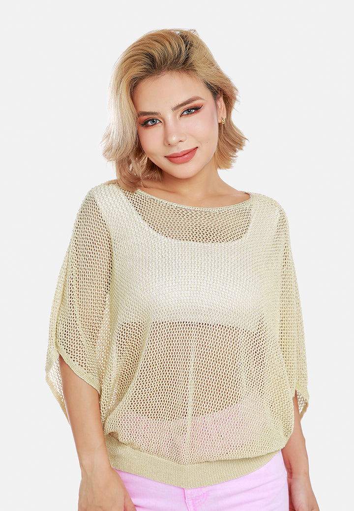 knitted sheer top by ruw#color_cream-gold