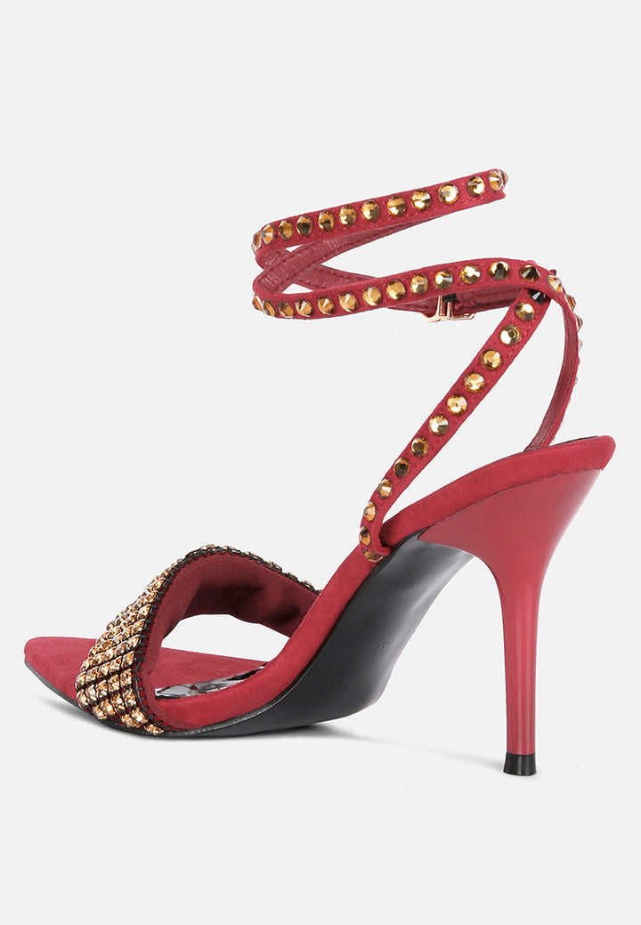 zurin black high heeled diamante sandals by ruw#color_burgundy