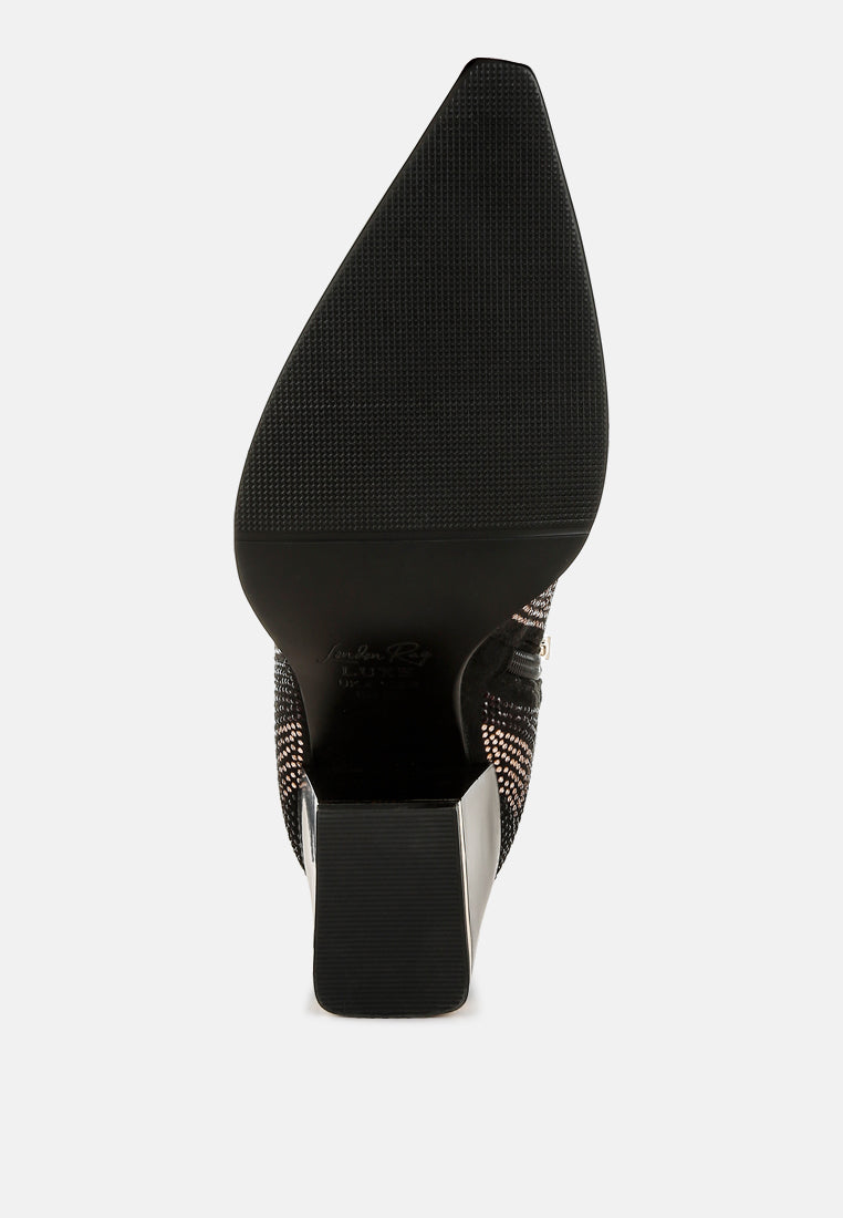 rhinestones embellished block heel boots by ruw#color_black