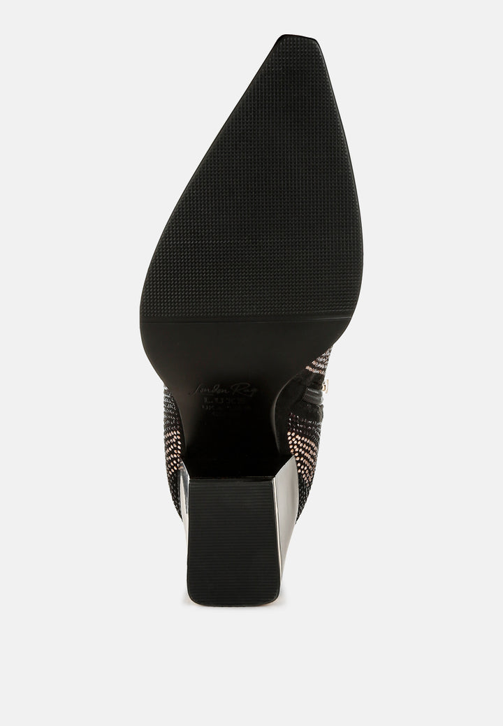 rhinestones embellished block heel boots by ruw#color_black